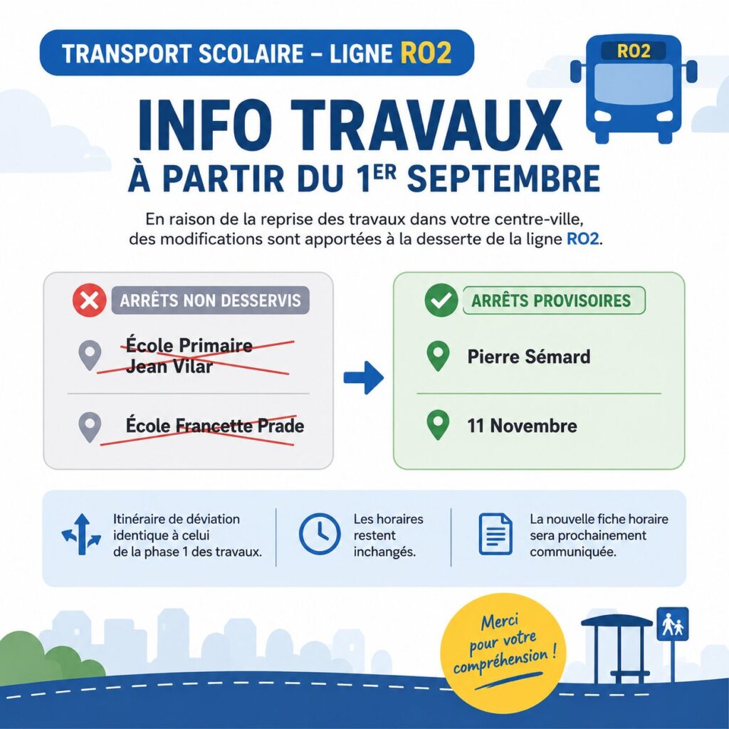 🚍 INFORMATION – TRANSPORT SCOLAIRE (LIGNE RO2) RENTREE 2026-2027 🚌