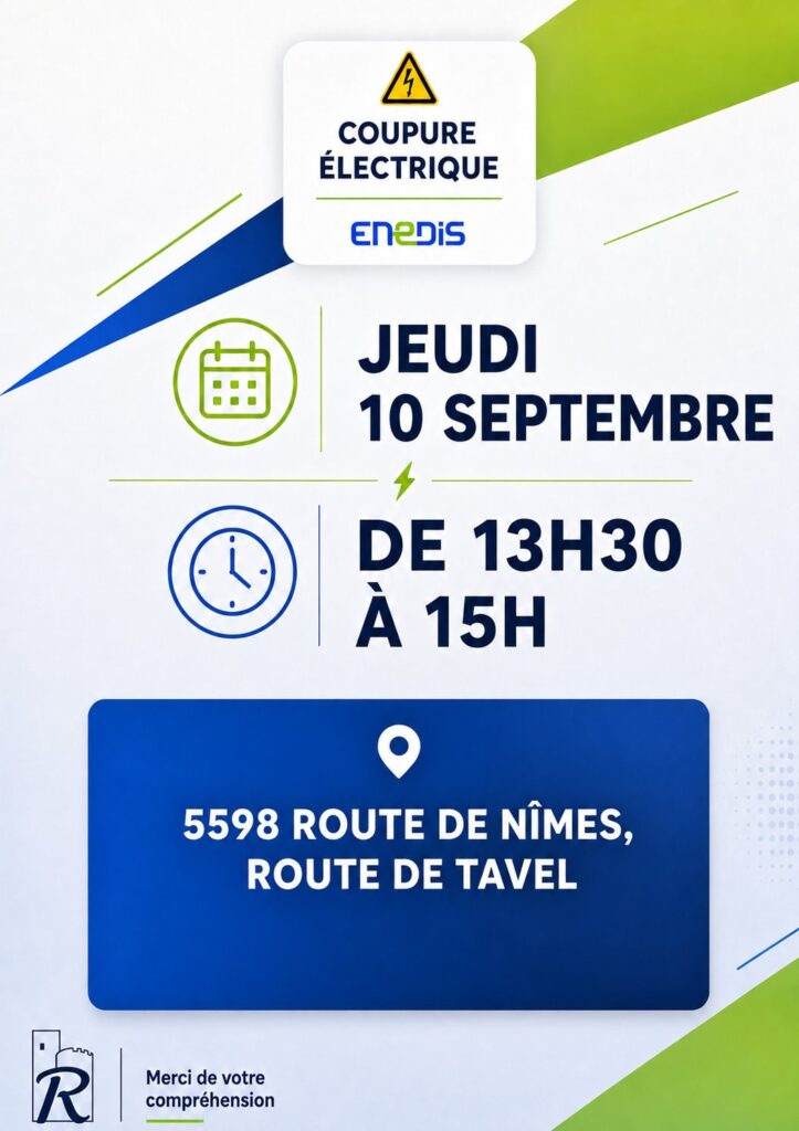 ⚡ COUPURE ÉLECTRIQUE – JEUDI 10 SEPTEMBRE