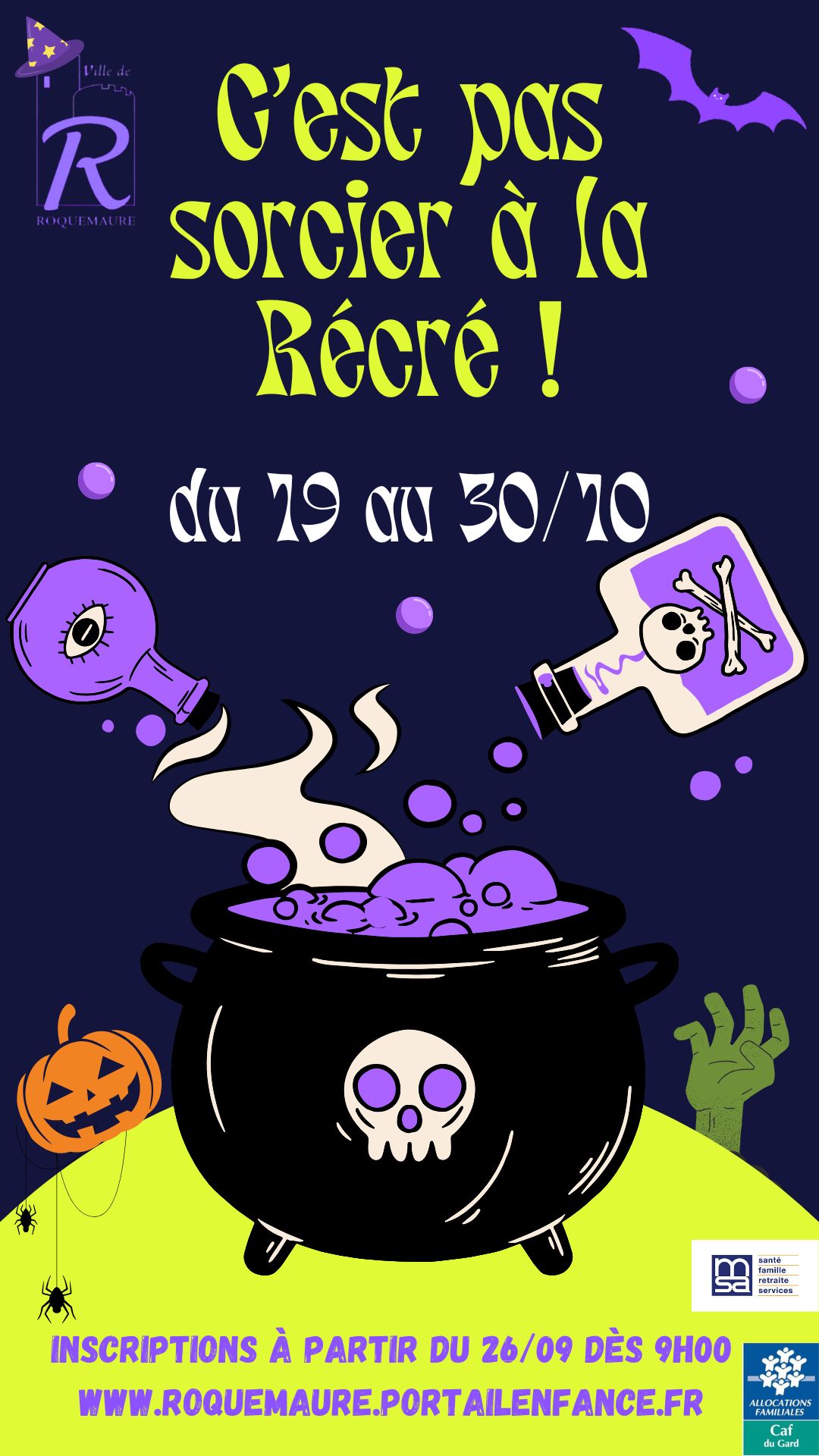 Affiche « C’est pas sorcier à la Récré ! » : vacances du 19 au 30 octobre 2026, inscriptions à partir du 26 septembre à 9h sur le portail enfance