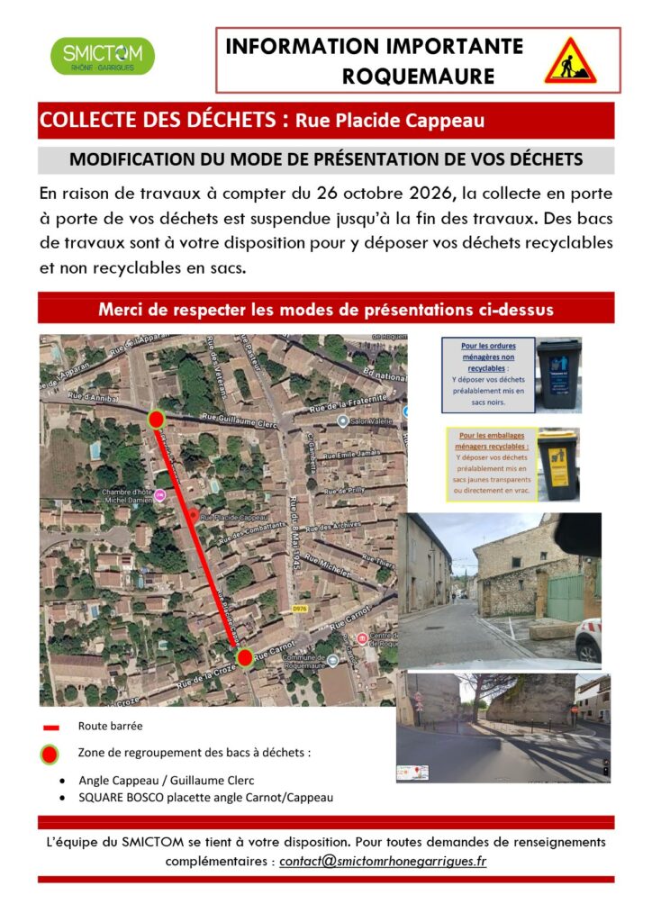 INFO COLLECTE DES DECHETS RUE PLACIDE CAPPEAU